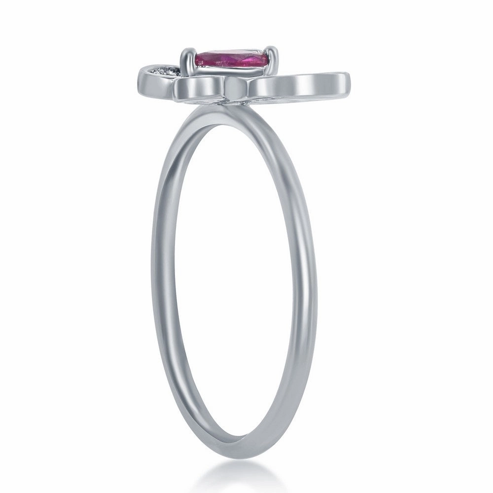 Soft Tone Gift Appeal Sterling Silver White & Ruby CZ Butterfly Ring