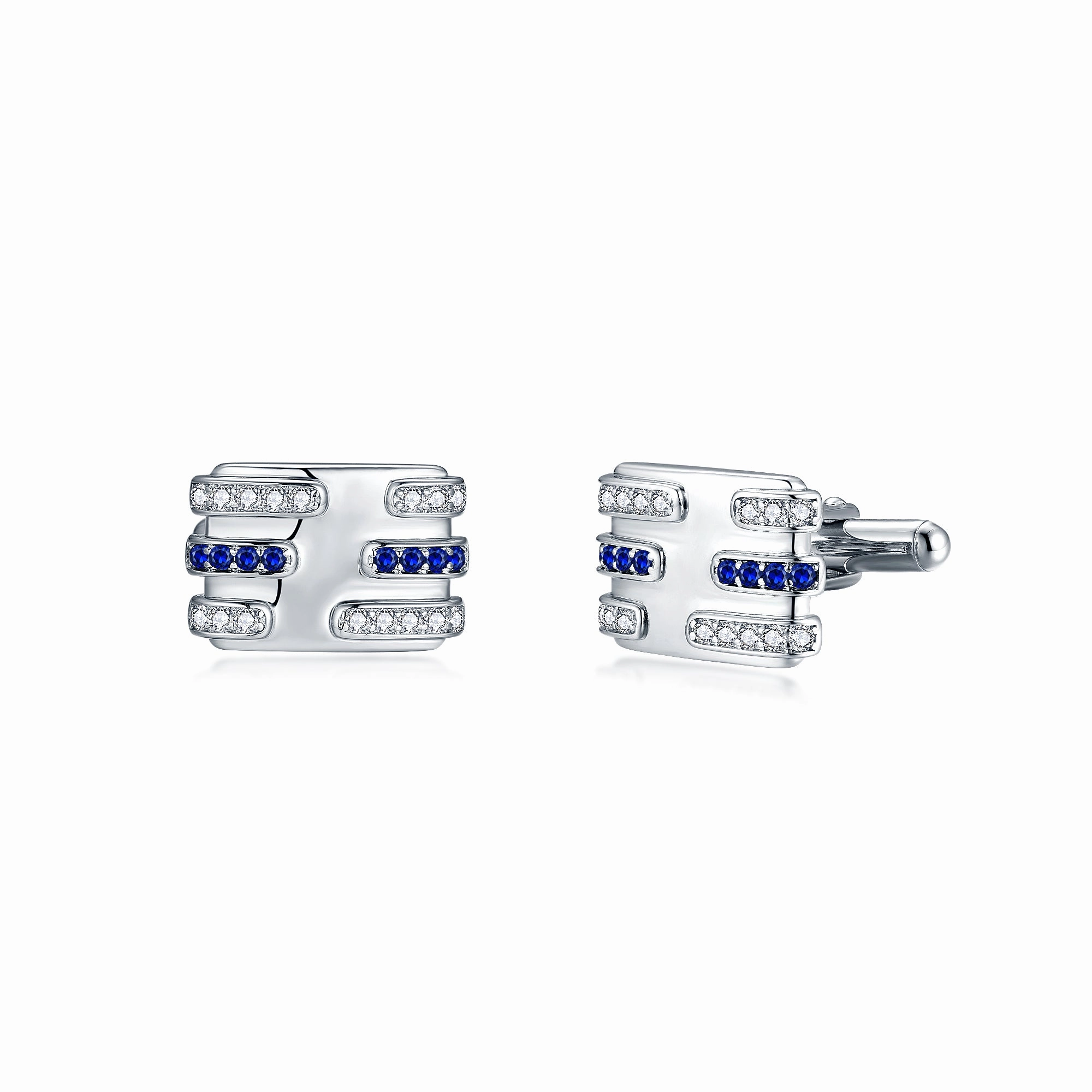 Sterling Silver With Clear and Sapphire CZ Lines Cufflinks Unique Treasures Finest Accent