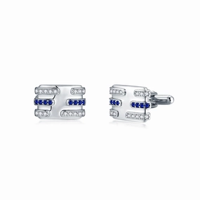 Sterling Silver With Clear and Sapphire CZ Lines Cufflinks Unique Treasures Finest Accent