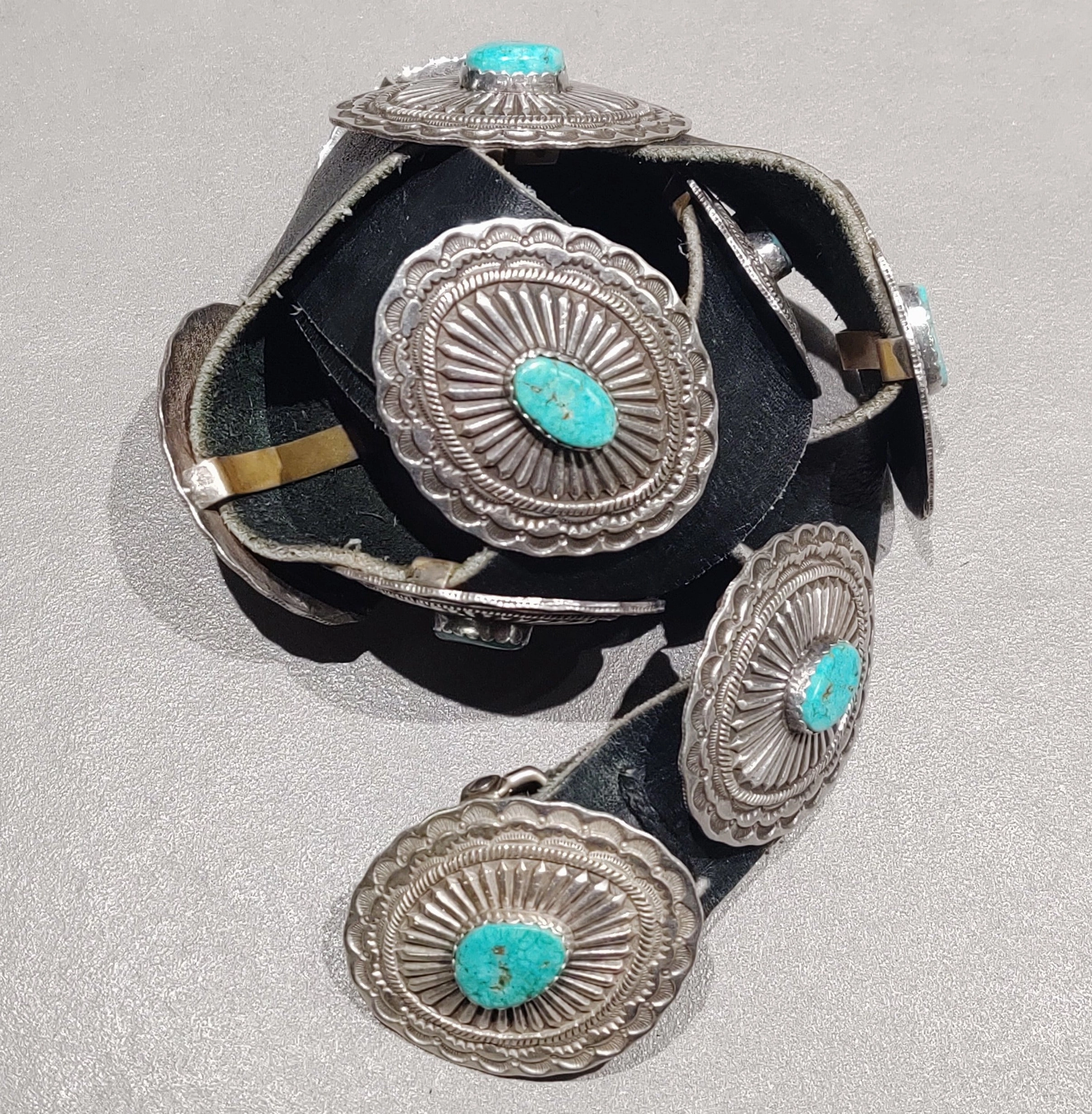 Elegant Piece Sterling Turquoise Concho Belt - Cracked - Handmade Native American