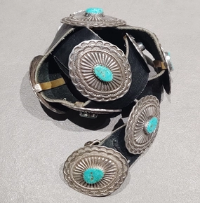 Elegant Piece Sterling Turquoise Concho Belt - Cracked - Handmade Native American