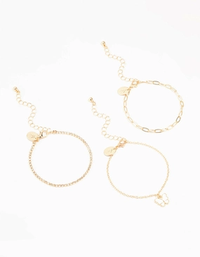 Vacation Ready Latest Style Gold Chain Diamante Butterfly Bracelets 3-Pack