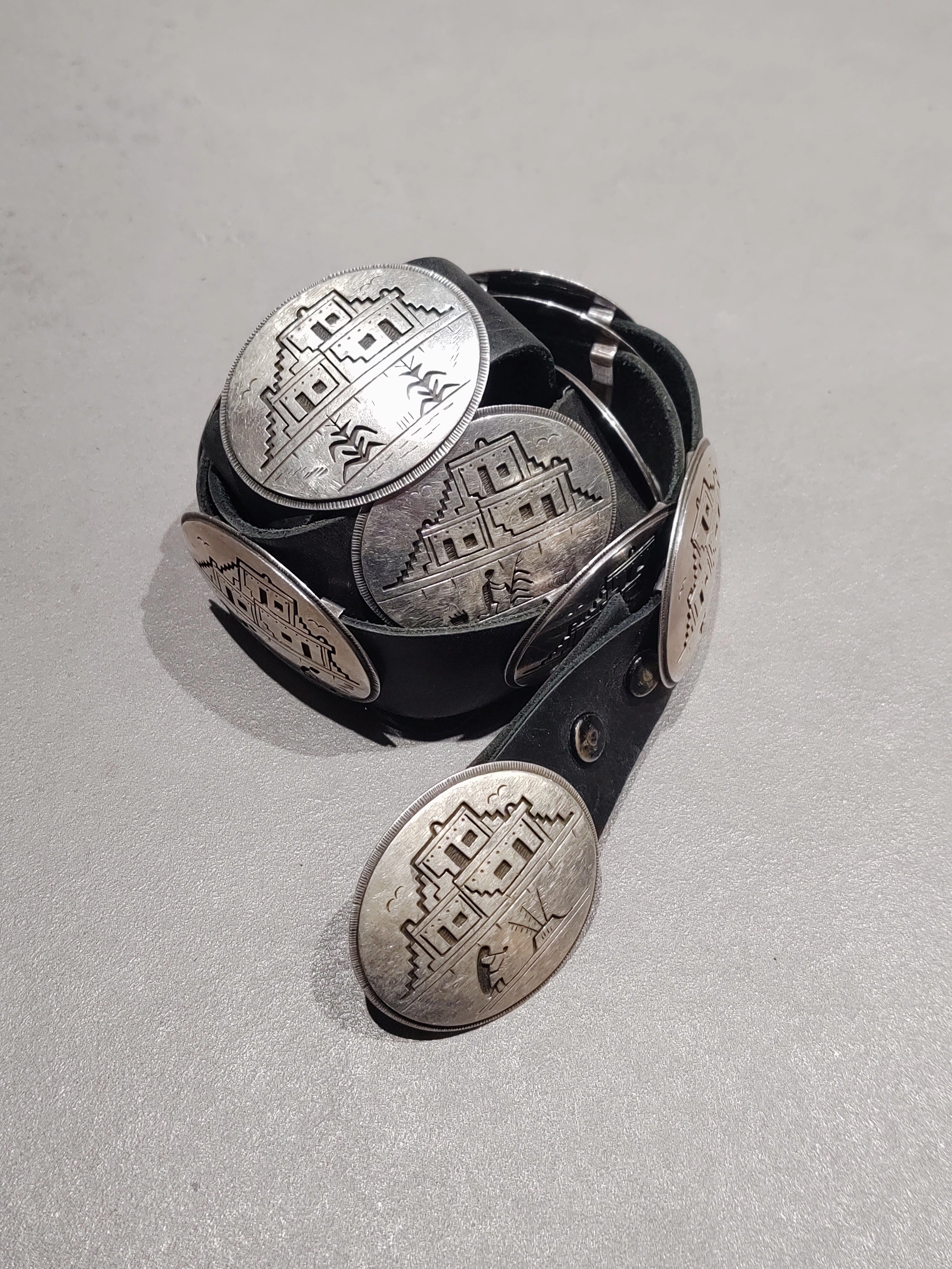 Storyteller Overlay - Sterling Silver Concho Belt - Handmade Native American Vibrant Colors Refined Contour