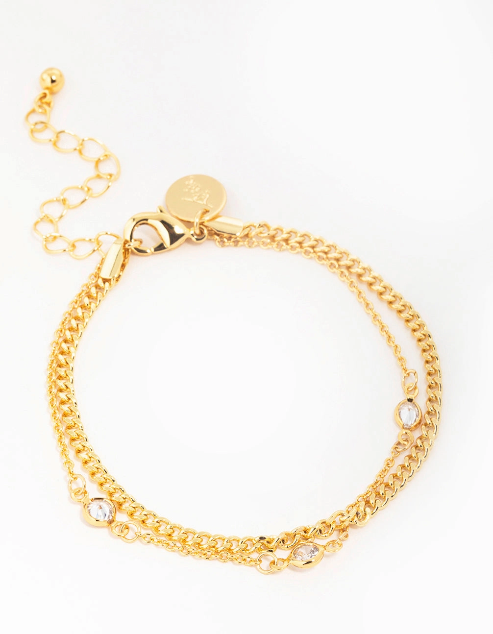 Gold Plated Brass Cubic Zirconia Chain Layered Bracelet Ongoing Fusions Respectable Amalgamations