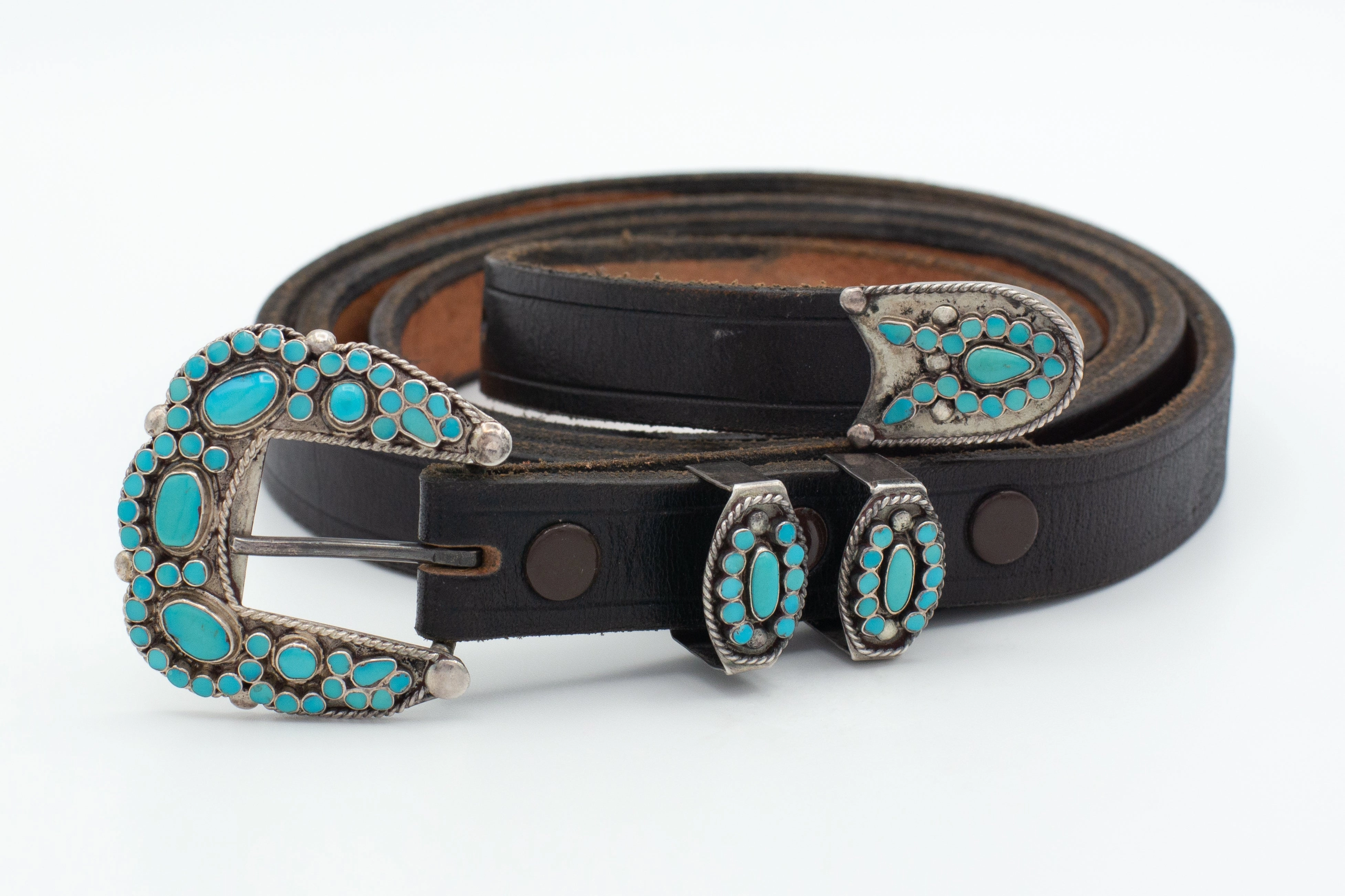Dramatic Flare Vibrant color Virgil Dishta Sr. Zuni Handmade Sterling Silver Turquoise Belt