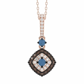 LADIES PENDANT WITH CHAIN 0.55CT ROUND/BLUE/DARK BROWN 14K ROSE GOLD (SI QUALITY) Gleaming Finish