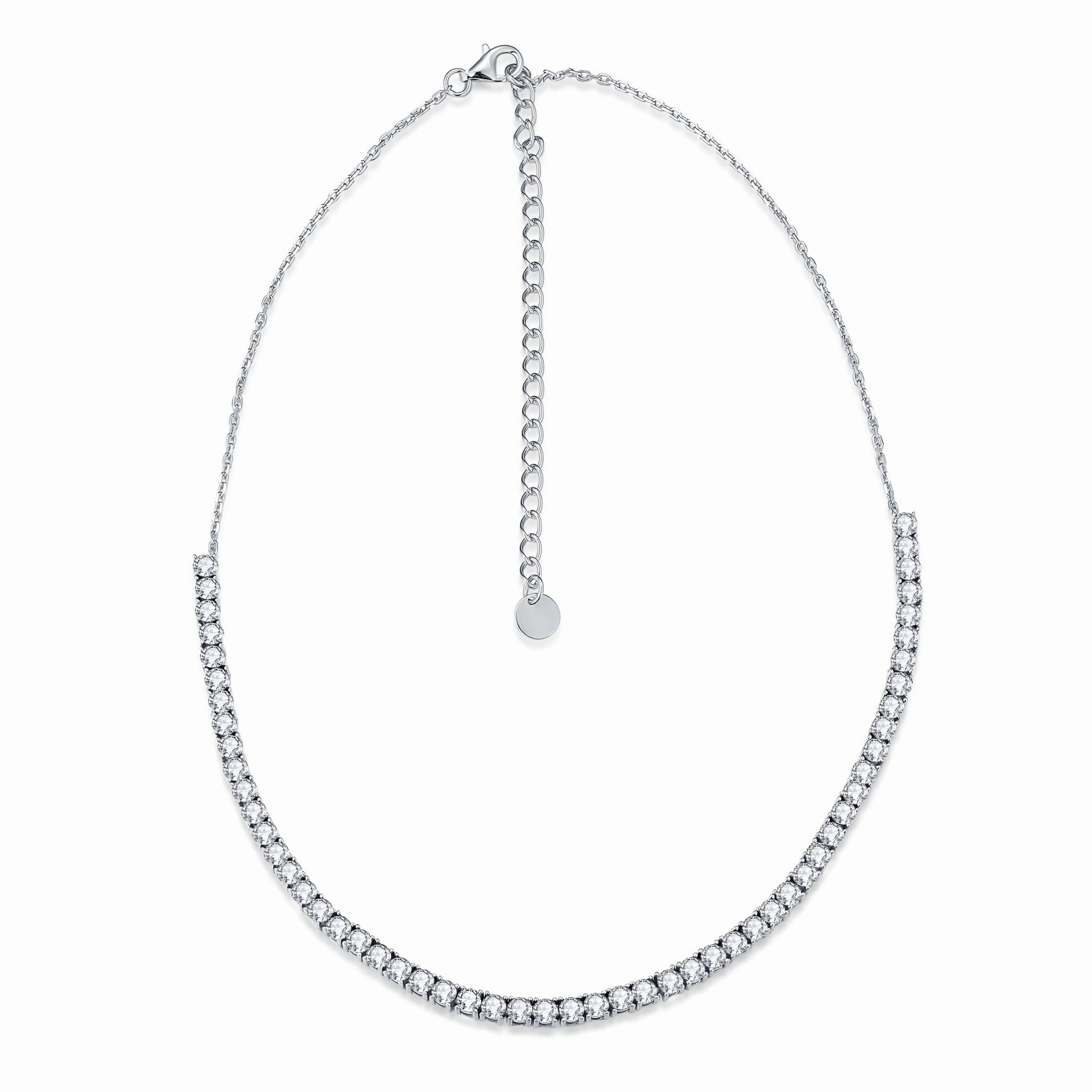 Natural Details True Shine Rhodium Plated Sterling Silver Stone CZ Half Tennis Necklace