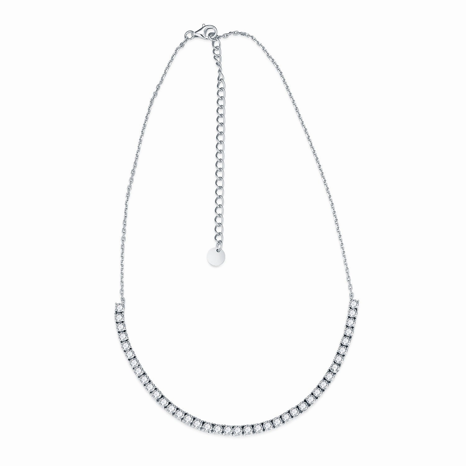 Fashion Design Rhodium Plated Sterling Silver Stone CZ Half Tennis Necklace
