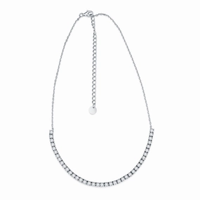 Fashion Design Rhodium Plated Sterling Silver Stone CZ Half Tennis Necklace