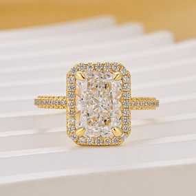 3.5Ct Halo Radiant Cut Engagement Ring Travel Ring For Her In Sterling Silver store brand