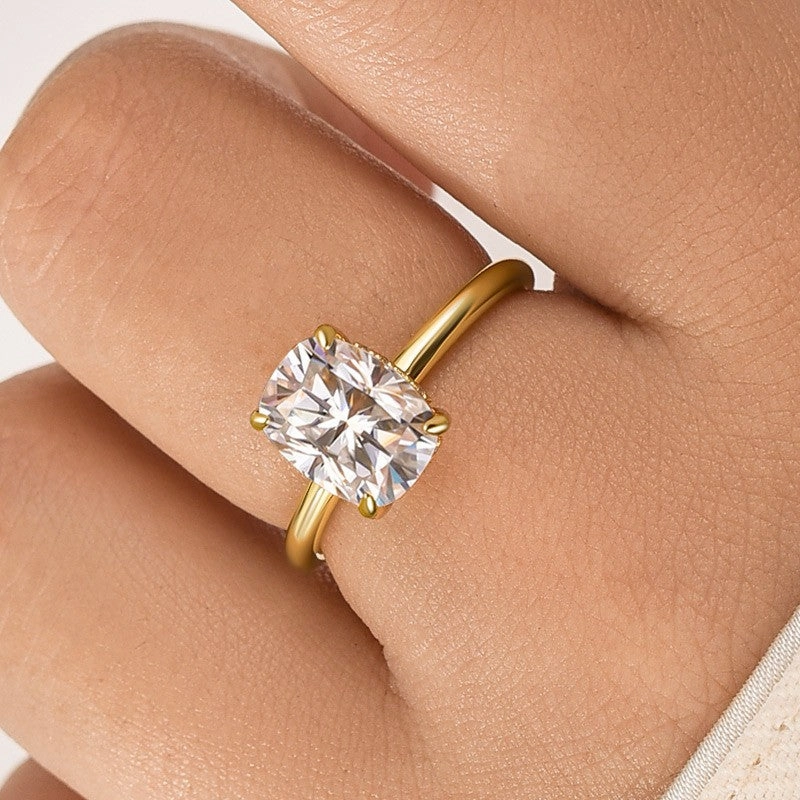Fantastic Article Moissanite 2.5 Ct Cushion Cut Solitaire Yellow Gold Promise Ring For Women