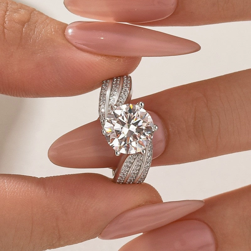 Luxury Appeal Commitment Sign Moissanite 3.0 Ct Round Cut Twist White Gold Promise Ring