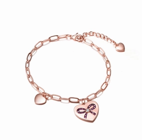Sterling Silver Rose Gold Plated Heart Paper Clip Chains Bracelet Fashion Statement Flawless Glow