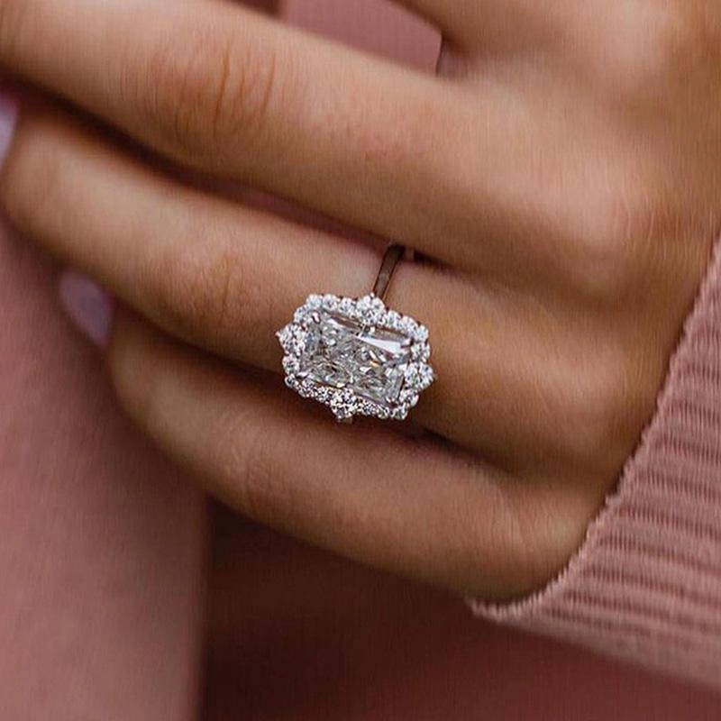 Fantastic Article Fantastic Statement Louily Stunning Halo Radiant Cut Simulated Diamond Engagement Ring In Sterling Silver