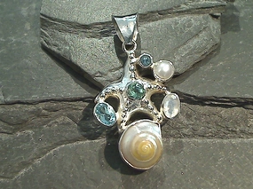 Sea Shell, Multi Gemstones, Sterling Silver Starfish Pendant Glow Look Everyday Feature