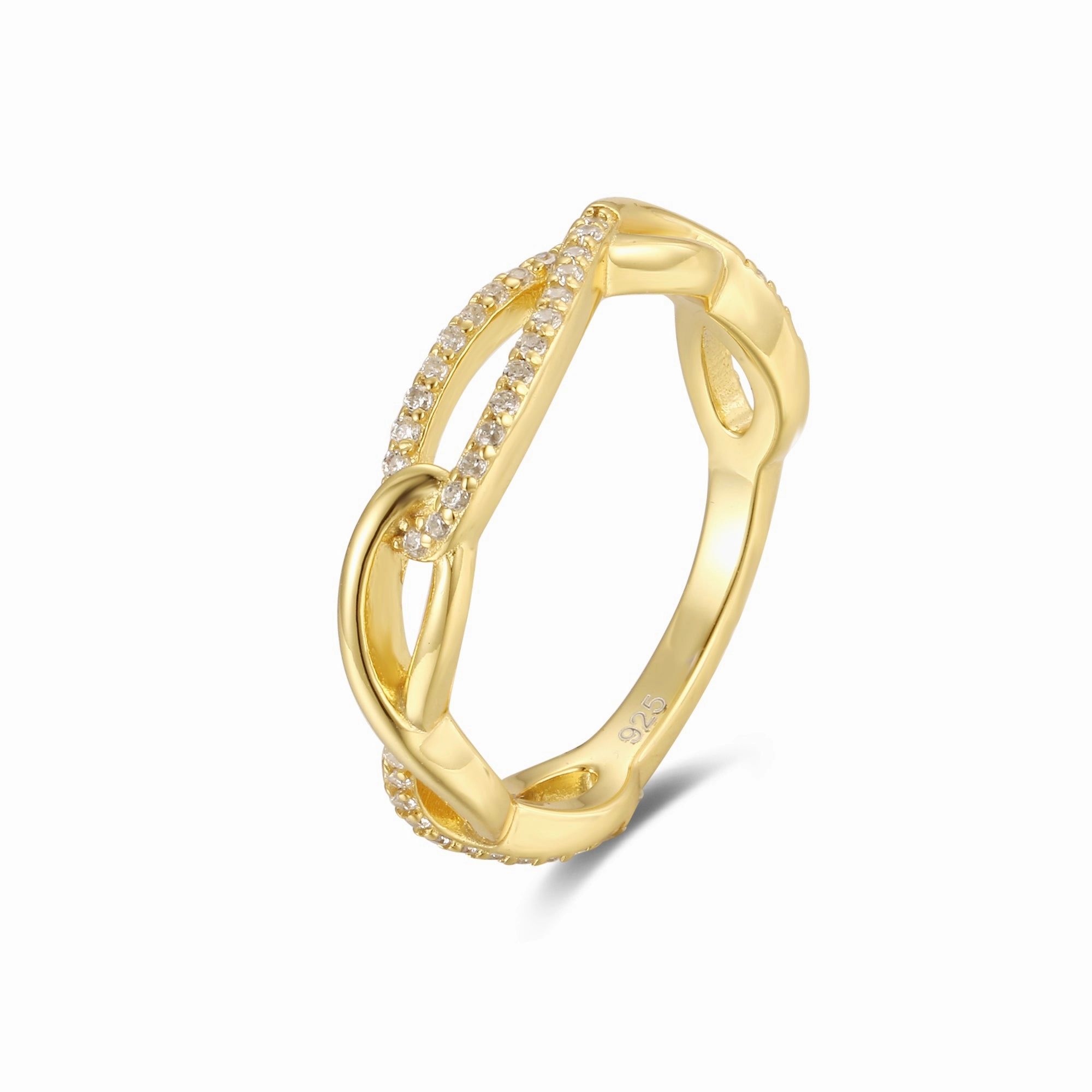 Micron Gold Plated Sterling Silver Micropave Interlocking Loop Ring Bridal Accessory Timeless Craft