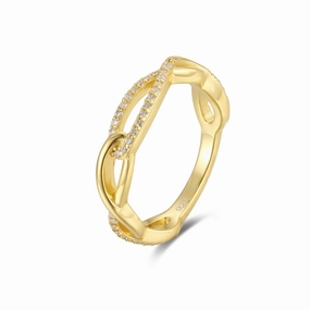 Micron Gold Plated Sterling Silver Micropave Interlocking Loop Ring Dazzling Finish