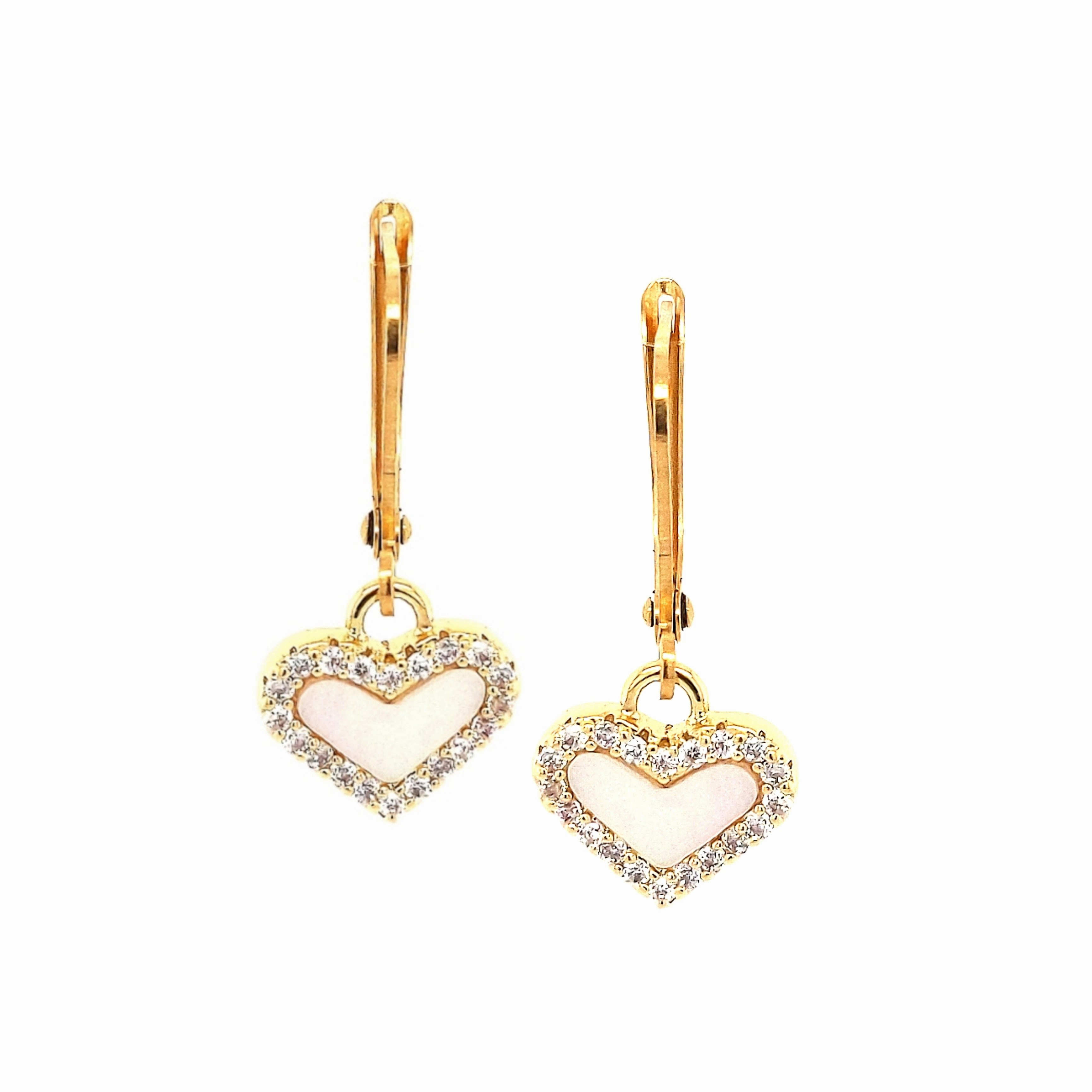 Gold Plated Surgical Steel Small Mother of Pearl Heart Earring Natural Finish Artisan Jewelry