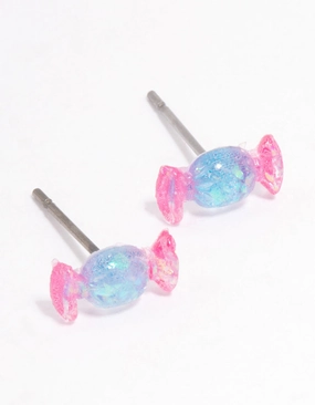 Acrylic Pink & Blue Holographic Lollipop Stud Earrings Exquisite Touch