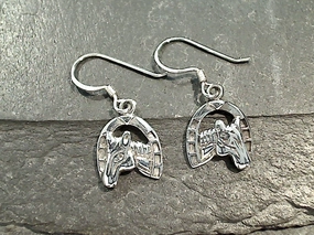 Refined Light Sterling Silver Horse Head In Horseshoe Small Earrings