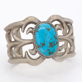 Creative Glance Navajo Handmade Sterling Silver Turquoise Cuff Bracelet (Hallmark Unknown)