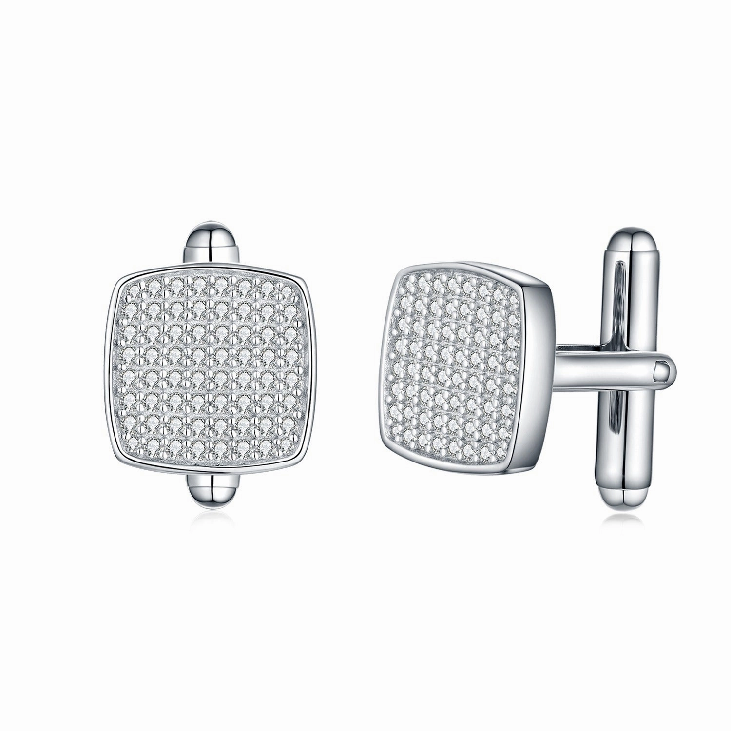 Sterling Silver Micropave CZ Cushion Square Shape Cufflinks Bridal Vibe