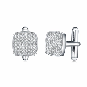 Sterling Silver Micropave CZ Cushion Square Shape Cufflinks Bridal Vibe