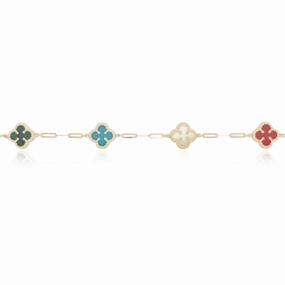 Evening Mood Breezy Style 14k Gold Colored  Clover Bracelet On Paperclip Chain