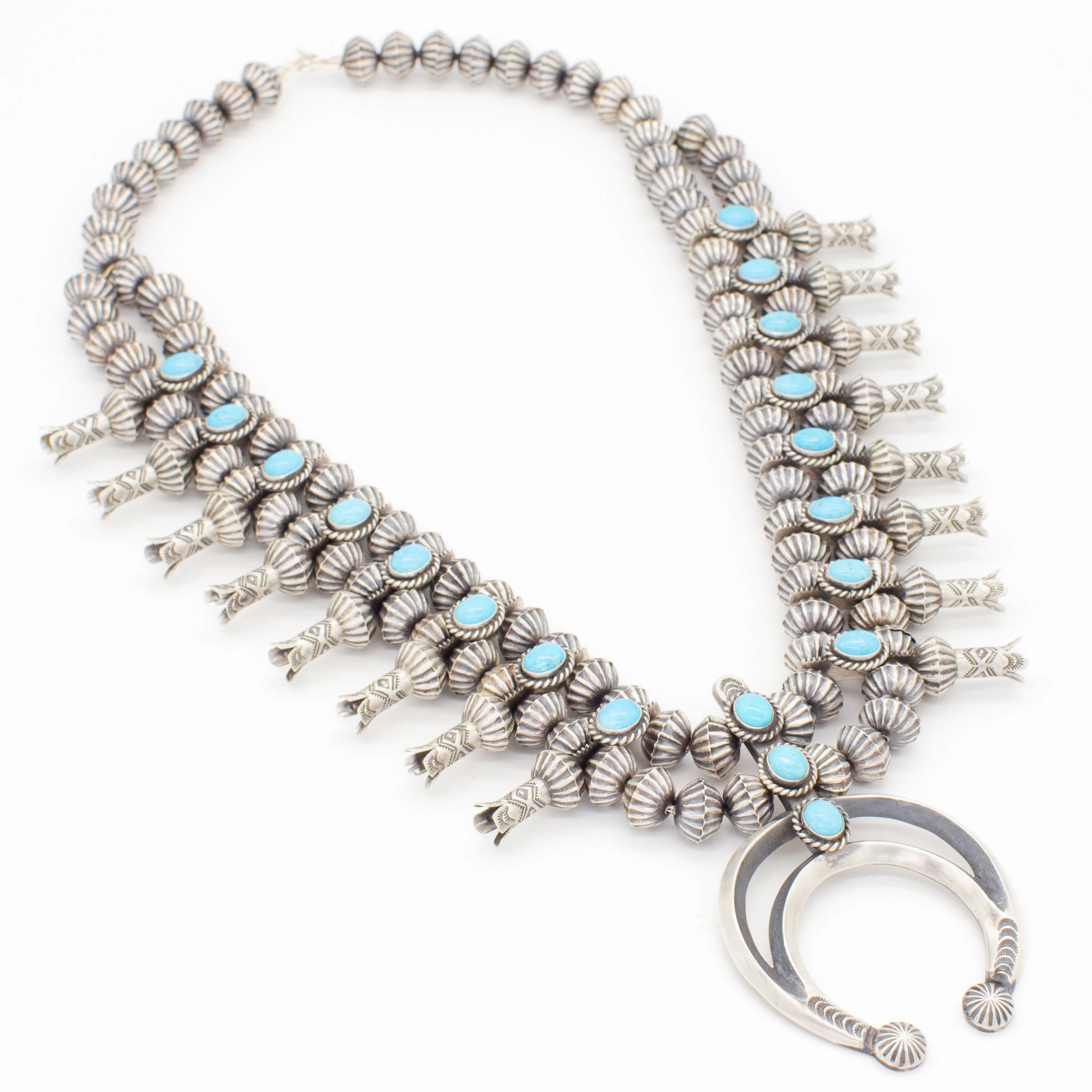 Radiant Form Subtle Beauty Chris Hale Sterling Silver Turquoise Squash Blossom Necklace