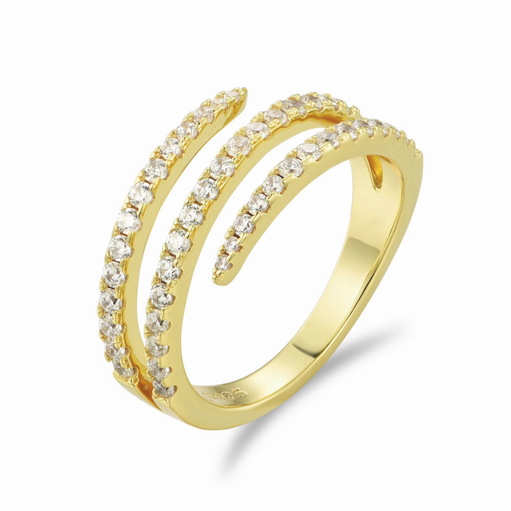 Sterling Silver Triple Swirl Bypass Micropave Ring in Rhodium Plated or Micron Gold Plated Luxury piece