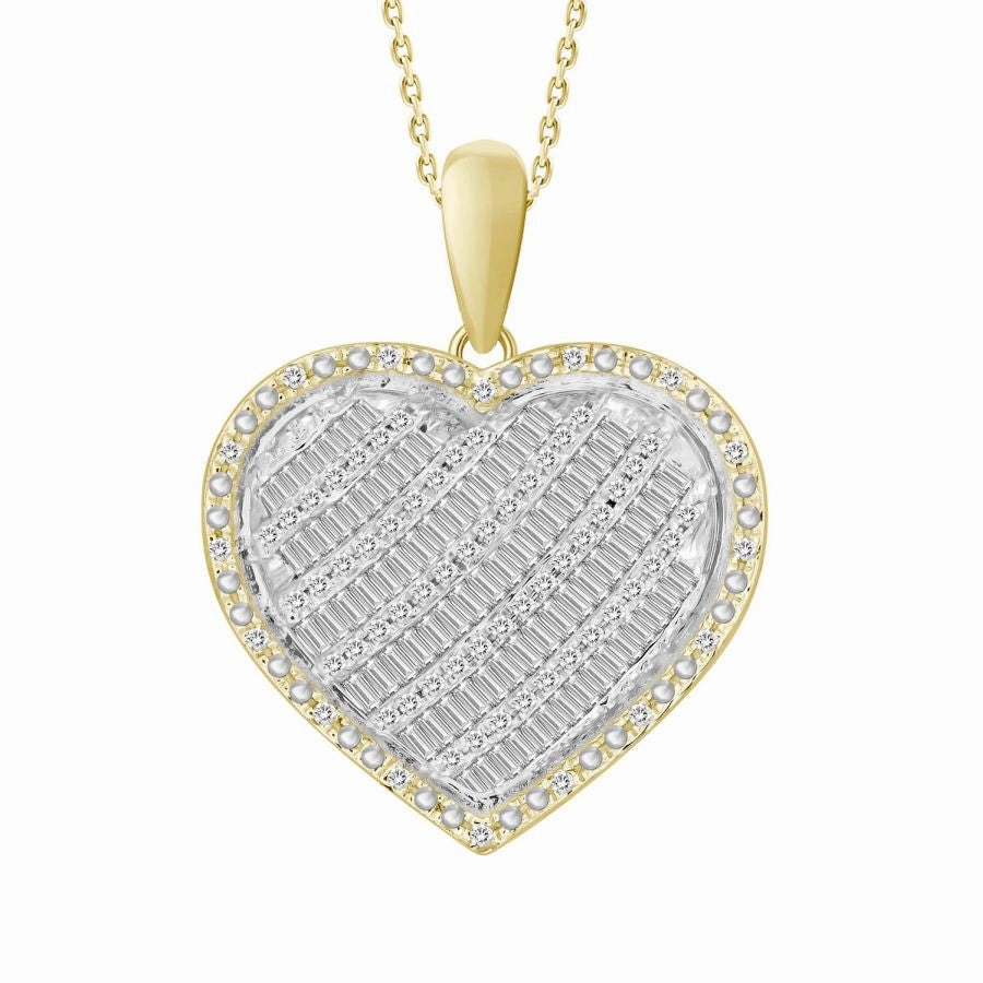 Structured Accent LADIES PENDANT 0.55CT ROUND/BAGUETTE DIAMOND 10K YELLOW GOLD