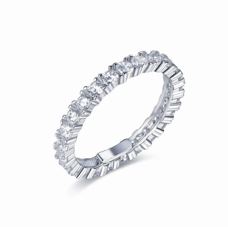 Sterling Silver 4 Prong Basket Eternity Band CZ Ring Fashion Style