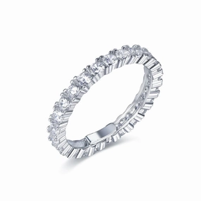 Sterling Silver 4 Prong Basket Eternity Band CZ Ring Bridal Vibe Bold Pieces