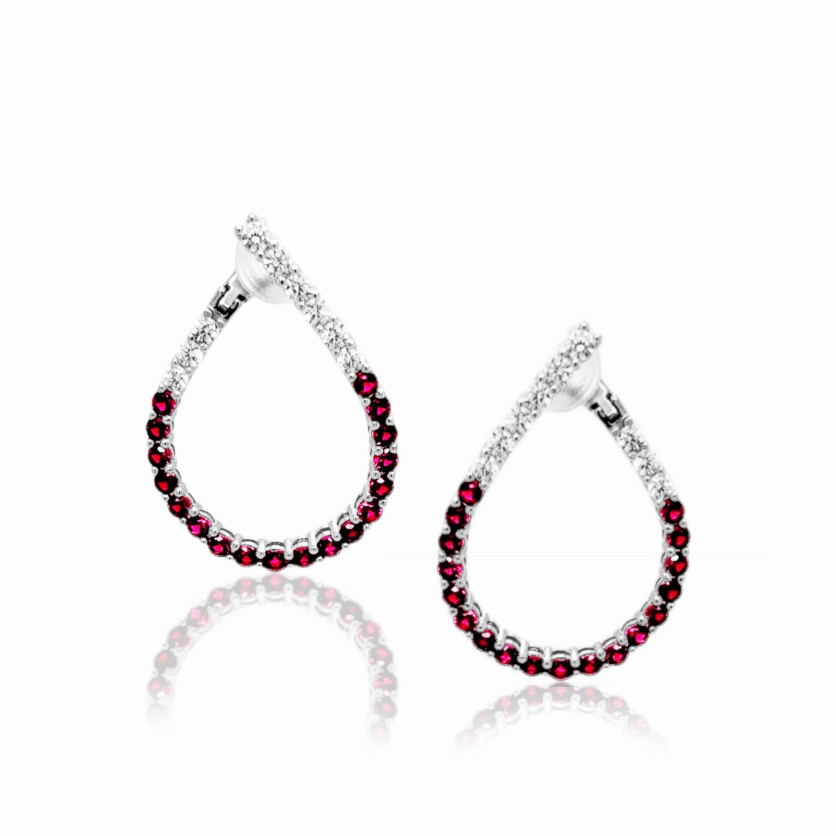 Spring Mood Sterling Silver Clear and Sapphire or Ruby CZ Front Back Teardrop Earrings