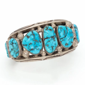Exquisite Style Graceful Mood Orville Tsinnie Navajo Handmade Natural Turquoise Sterling Silver Cuff Bracelet
