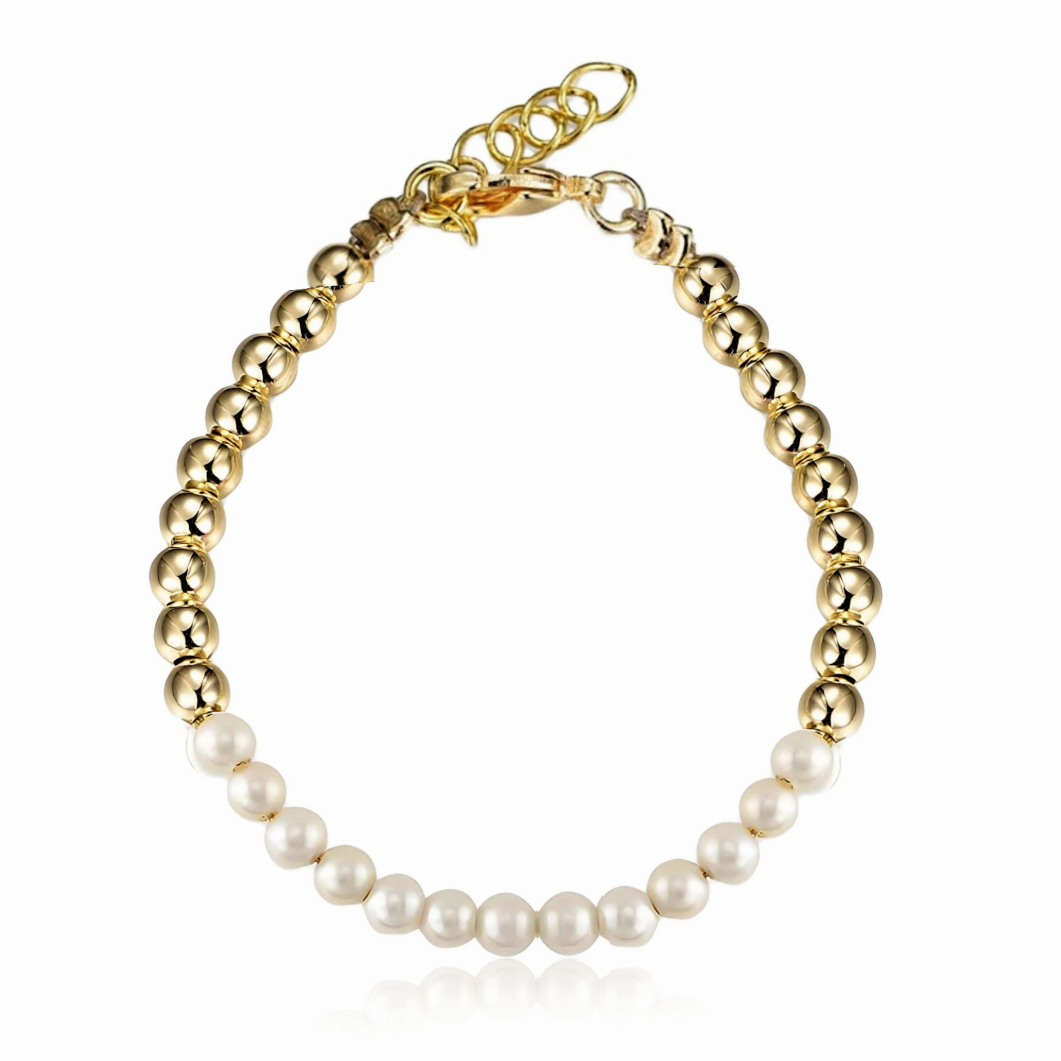 Charming Accessories holiday season Gold Plated Sterling Silver 4mm Beads and Shell Pearls Bracelet