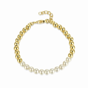Shiny Design Handcrafted Accent Gold Plated Sterling Silver 4mm Beads and Shell Pearls Bracelet