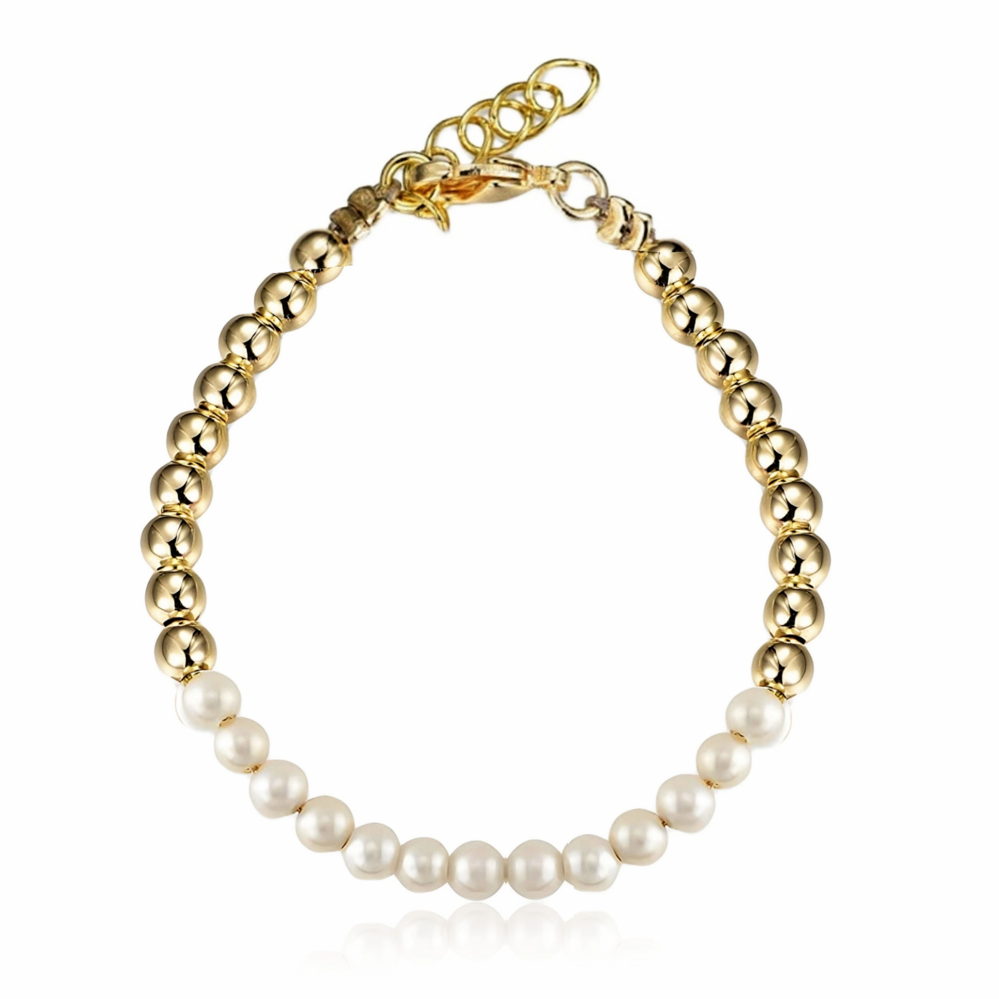 Gold Plated Sterling Silver 4mm Beads and Shell Pearls Bracelet Sparkle Focus