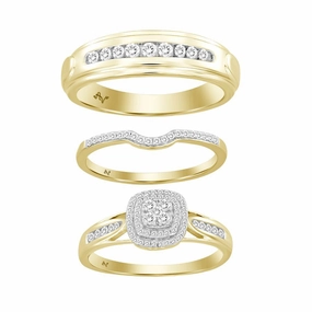 LADIES TRIO SET 0.50CT ROUND DIAMOND 10K YELLOW GOLD Essential Accessory Eye Catching