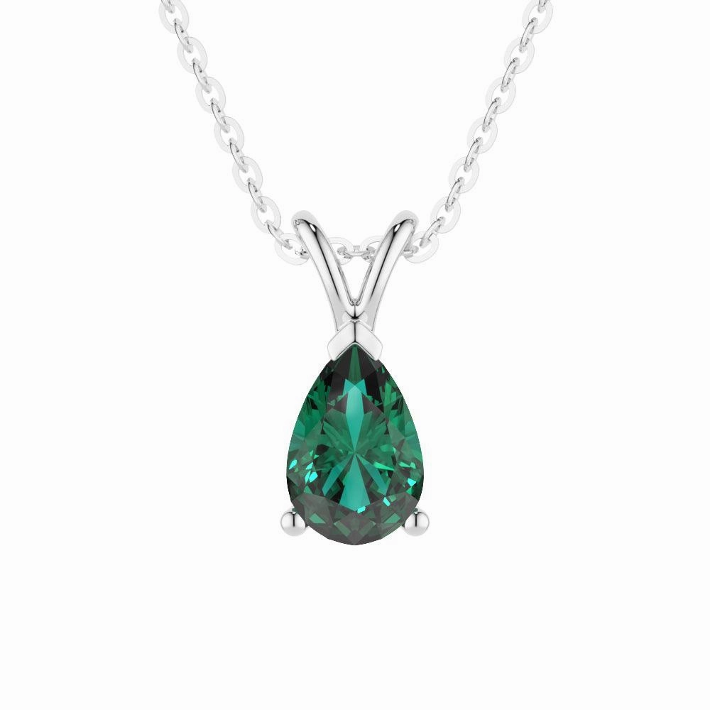 1.5 CT. Pear Shaped Emerald Solitaire Pendant Fashionable Accent