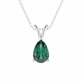 1.5 CT. Pear Shaped Emerald Solitaire Pendant Layered Accent
