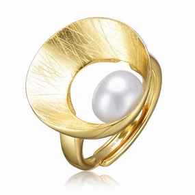 Street Ready Modern Radiance Sterling Silver Gold Plated with Freshwater Pearl Geometric Ring