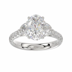 Soft Shadow LADIES RING 3CT ROUND/OVAL/HALF MOON DIAMOND 14K WHITE GOLD (OVAL DIAMOND 2CT