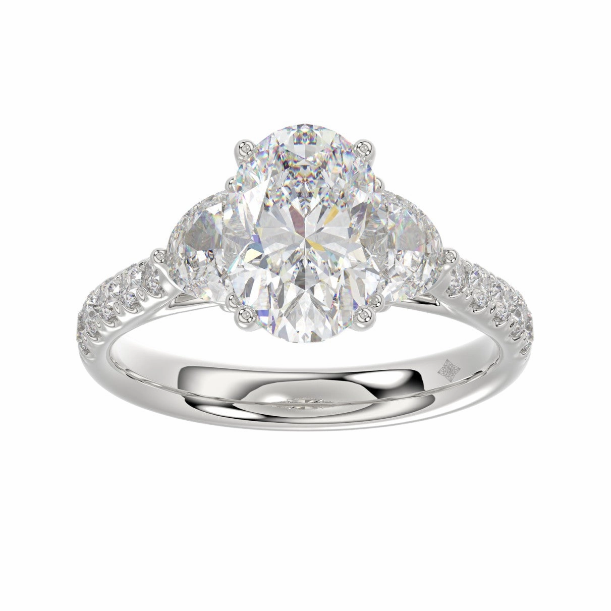 Soft Shadow LADIES RING 3CT ROUND/OVAL/HALF MOON DIAMOND 14K WHITE GOLD (OVAL DIAMOND 2CT