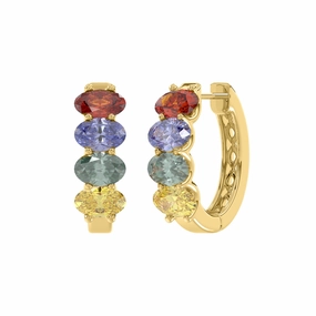 LADIES HOOP EARRINGS 4.45CT OVAL DIAMOND 14K YELLOW GOLD (CENTER STONE MIX-4.45CT) Polished Sparkle Timeless Gems