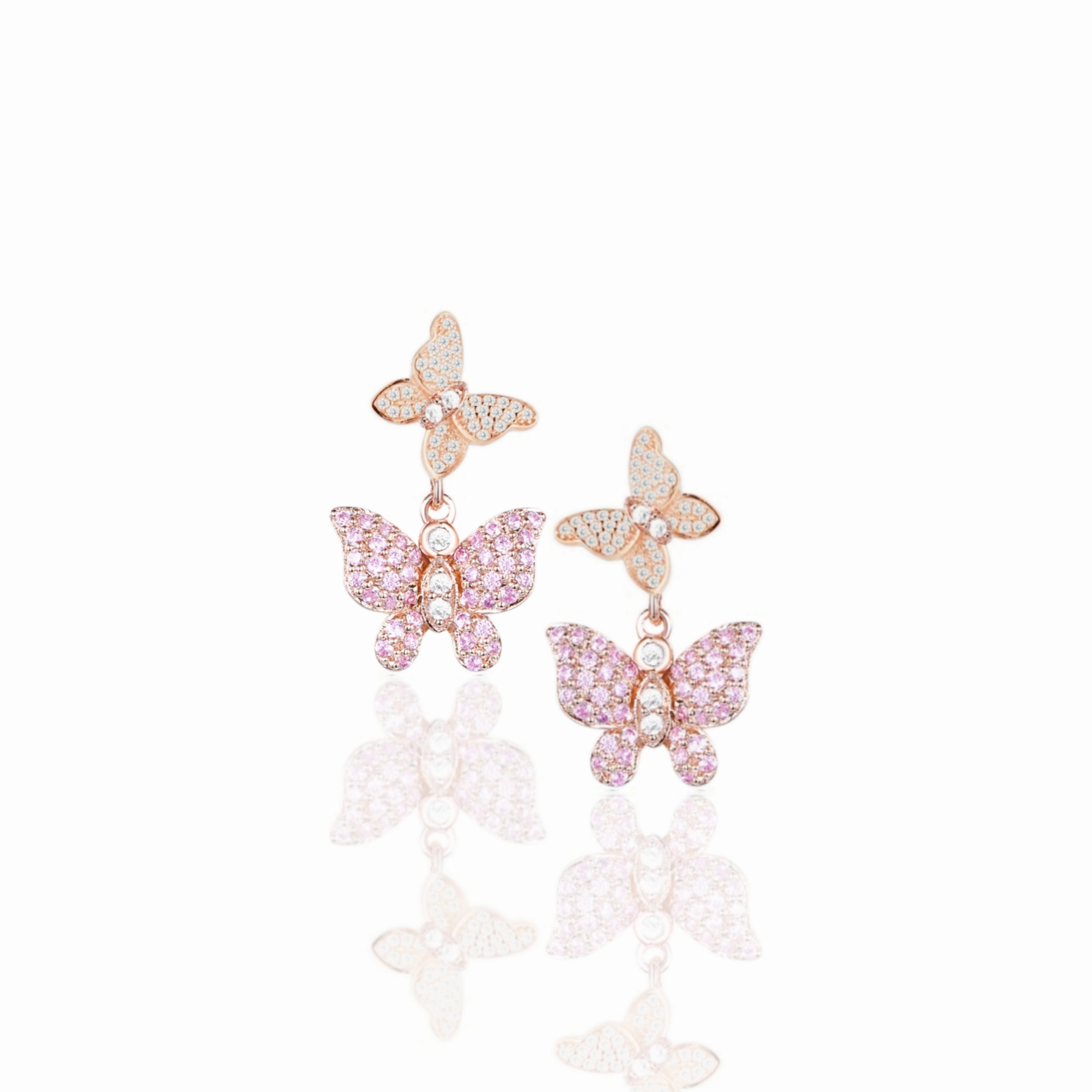 Trend Look Delicate Detail Rose Gold Plated Sterling Silver Double Butterfly Earrings