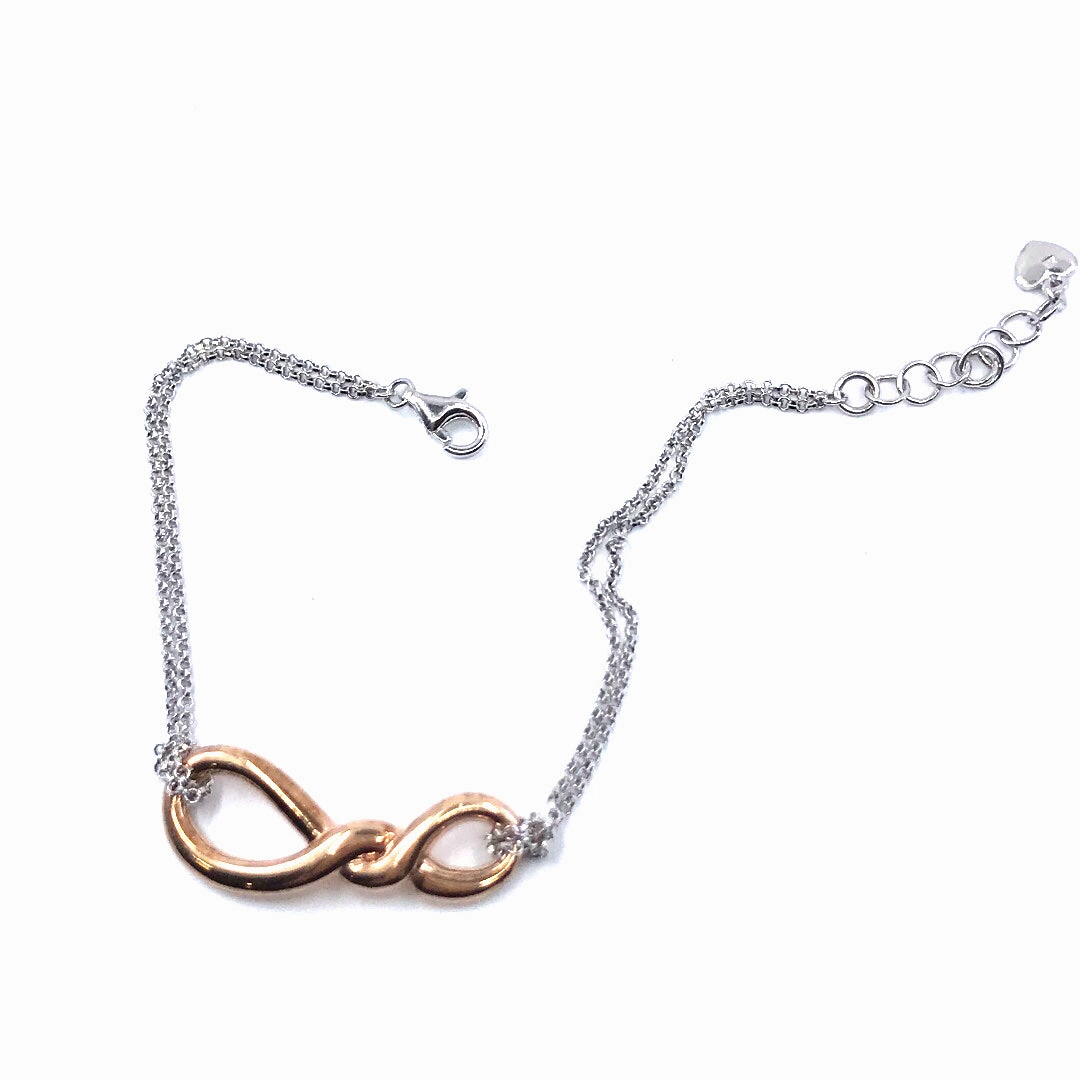 Rose Gold Plated Sterling Silver Infinity Twist Bracelet Finishing Accent