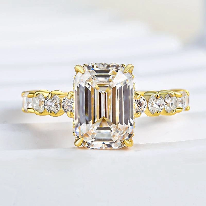 Her Gift Louily Unique Yellow Gold Emerald Cut Engagement Ring