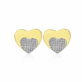 Glistening Accent Flawless Style Gold Plated Surgical Steel Small Heart on Heart Stud Earrings