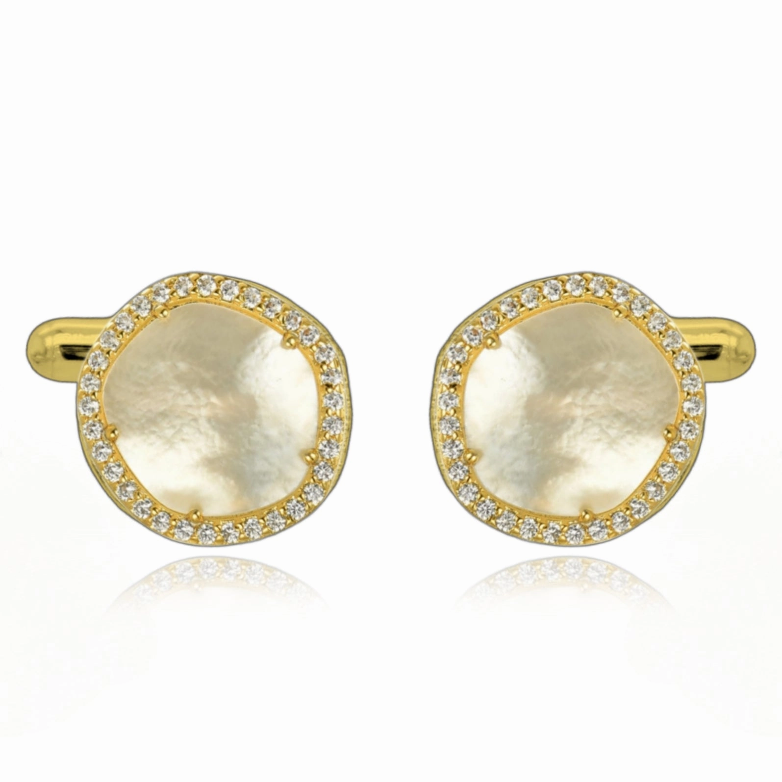 Sterling Silver CZ Border Mother of Pearl Cufflink Sparkle Style